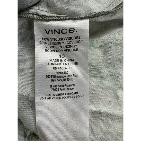 Vince Size 10 Floral Satin Blouse Green Square Neck Puff Sleeve Cottagecore New - Picture 10 of 10